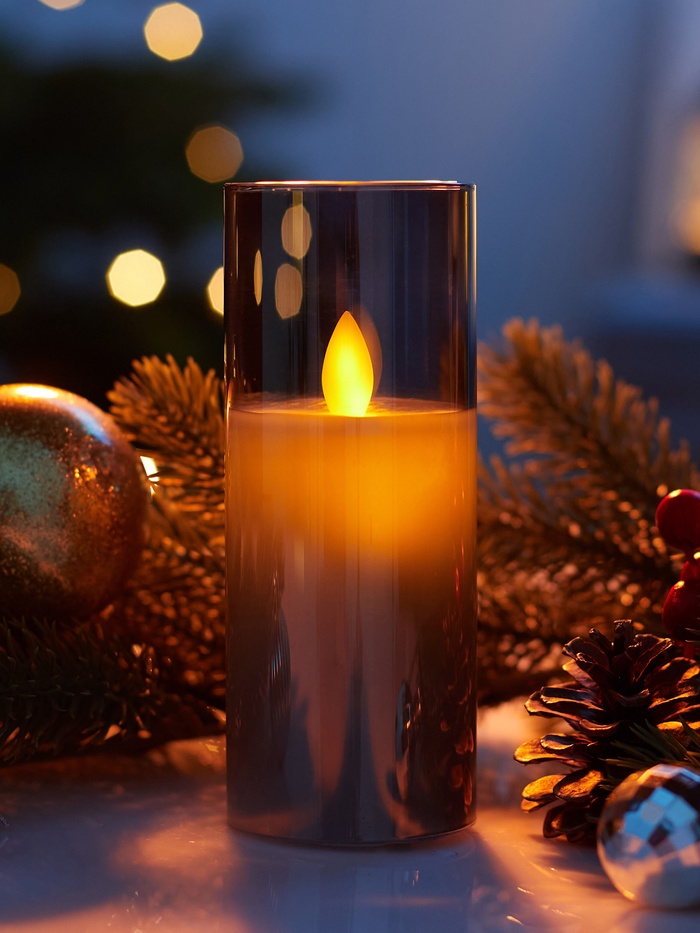 Светодиодная свеча «Серебристая», 14×5.5 см, от батареек AAx2, свечение тёплое белое - Фото 1