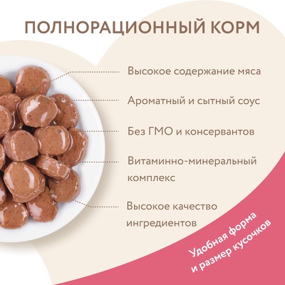 Влажный корм Мнямс На каждый день, для выведения шерсти у кошек, кусочки в соусе с индейкой, 85 г