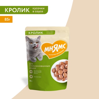 Влажный корм Мнямс «На каждый день», кусочки в соусе с кроликом для стерилизованных кошек, 85 г