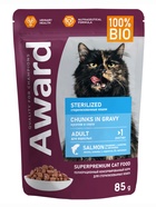 Влажный корм для взрослых стерилизованных кошек AWARD Sterilized, кусочки в соусе с лососем, 85 г - Фото 2