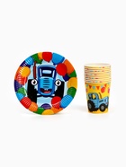 Посуда одноразовая бумажная на 10 персон (стакан, тарелка, скатерть), Синий трактор - Фото 4