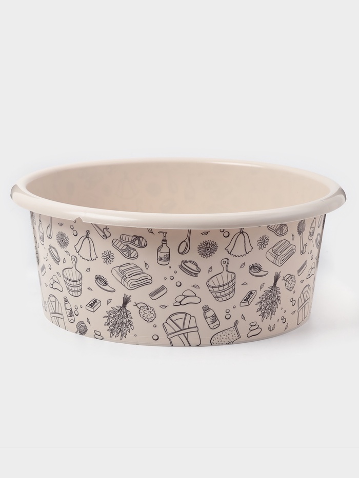 УЦЕНКА Таз «Русская банька», 15 л, d=41.5 см, h=16 см, круг, бежевый - Фото 1