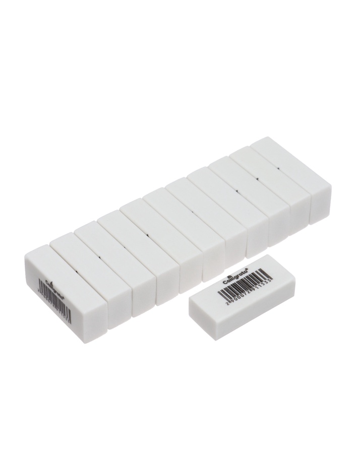 Набор ластиков 12 штук, прямоугольные, белые, синтетические, 31×13×9 мм