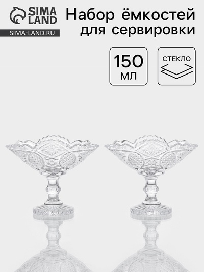 Набор ёмкостей для сервировки «Акапелла», 150 мл, 9×15×12 см, 2 шт., стекло, прозрачный