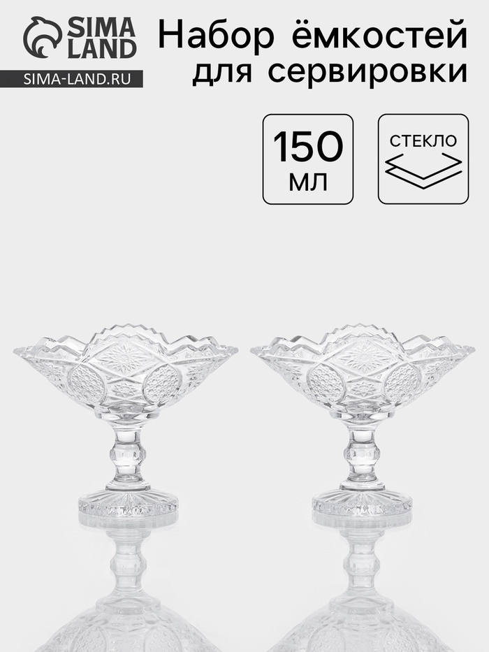Набор ёмкостей для сервировки «Акапелла», 150 мл, 9×15×12 см, 2 шт., стекло, прозрачный - Фото 1