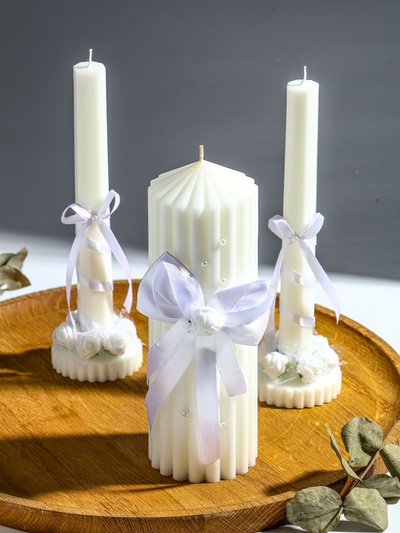 Свечи свадебные «Большая любовь» набор 3 шт. (20.5 см и 2 шт. по 22 см), белый