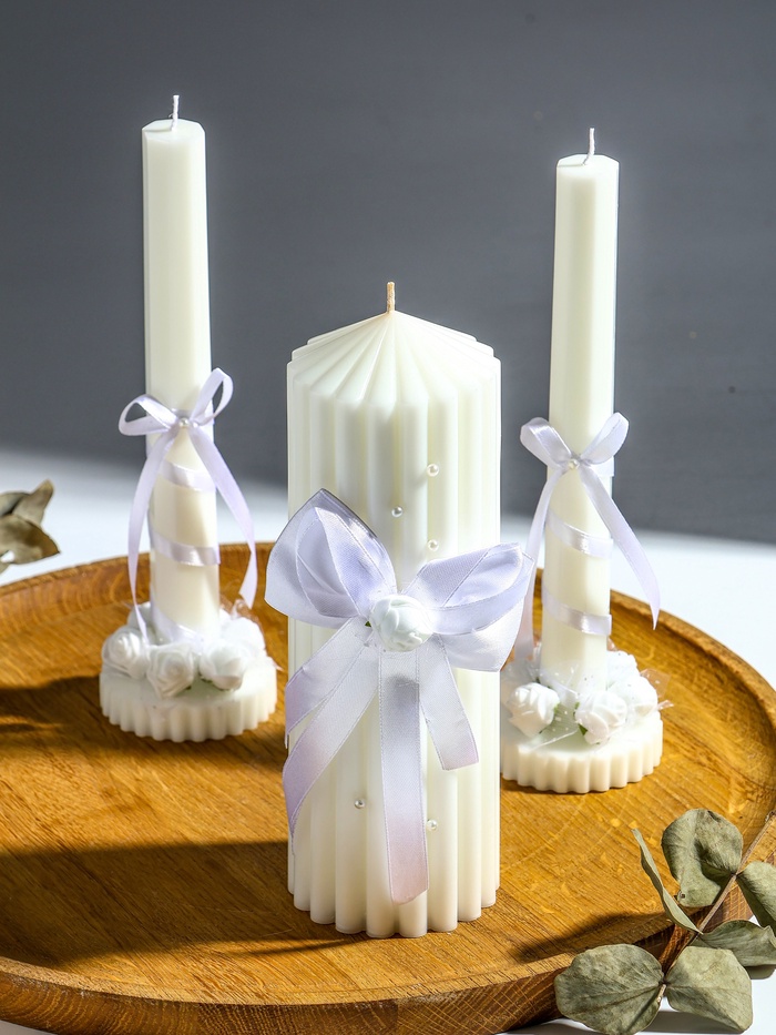 Свечи свадебные «Большая любовь» набор 3 шт. (20.5 см и 2 шт. по 22 см), белый - Фото 1