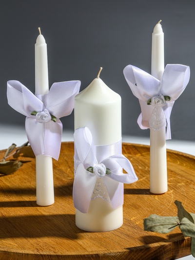 Свечи свадебные «Пышный» набор 3 шт. (16 см и 2 шт. по 18 см), белый