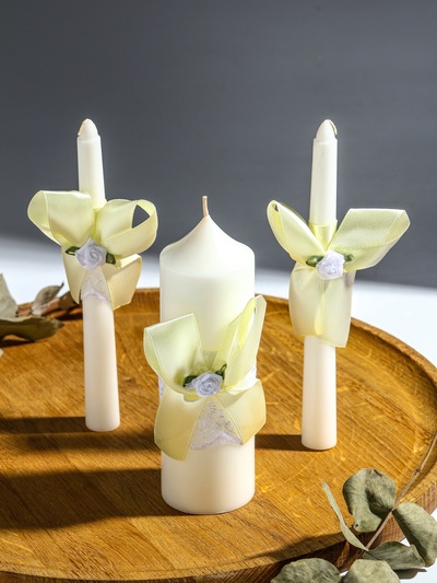 Свечи свадебные «Пышный» набор 3 шт. (16 см и 2 шт. по 18 см), шампань