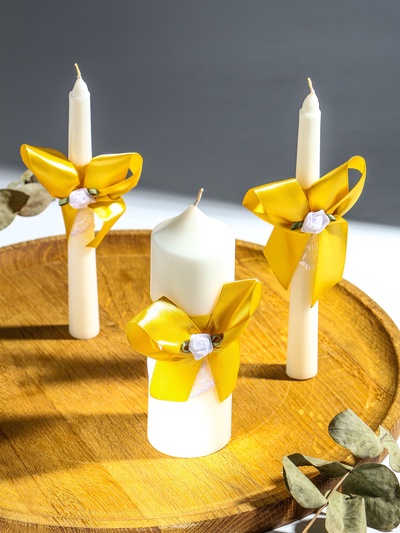 Свечи свадебные «Пышный» набор 3 шт. (16 см и 2 шт. по 18 см), золотистый