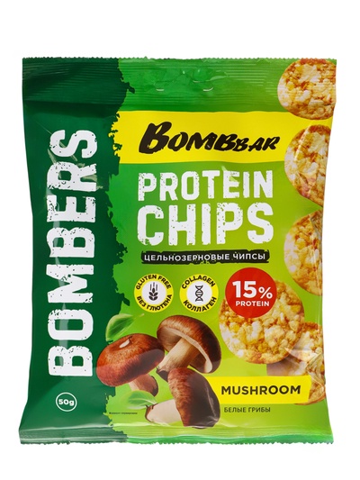 Чипсы цельнозерновые протеиновые BOMBBAR «Белые грибы», 50 г