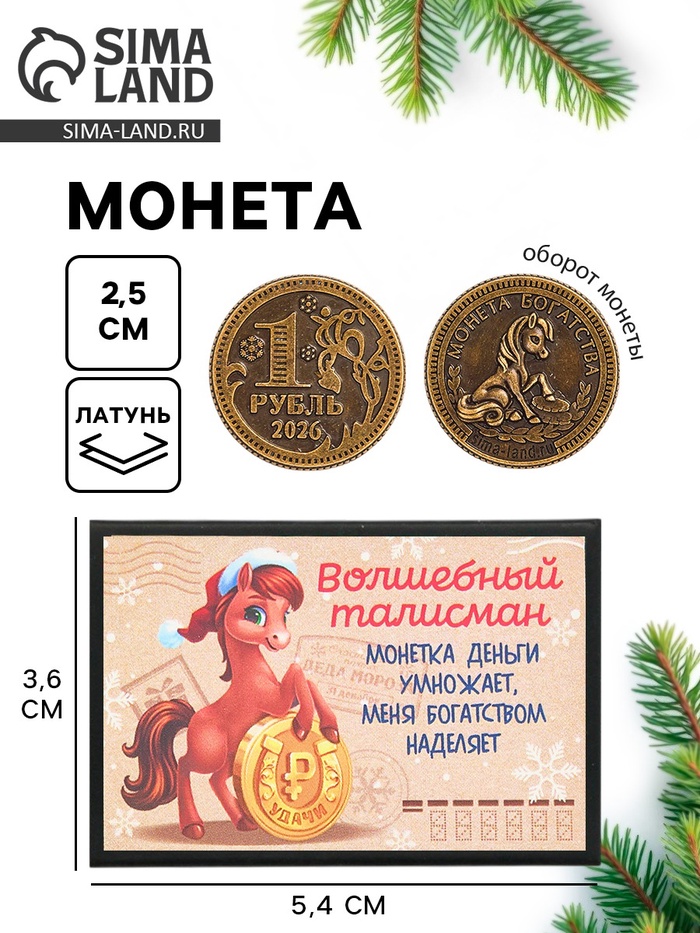 Монета новогодняя сувенирная в коробочке «1 рубль», диам. 2.5 см - Фото 1