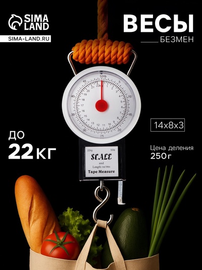 Весы-безмен механические, до 22 кг, цена деления 250 г, чёрные