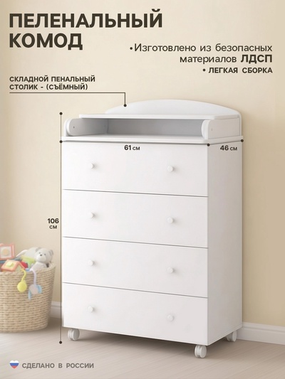 Комод пеленальный детский Флоренцо / Florenco, 61×46×106 см, белый