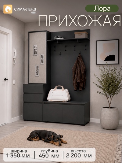 Прихожая «Лора. Готовое решение №1», 2200×450×1350 мм, цвет графит