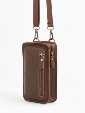 Сумка мужская мини Fidelio Largo 3 в1: нагрудная, на ремень, через плечо, 11×6×20 см, коричневая 10908126