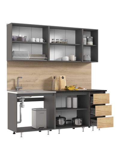 Кухонный гарнитур прямой «Челси», 2000 мм, цвет дуб крафт/графит/кастилло