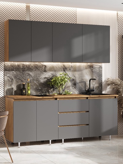 Кухонный гарнитур прямой «Челси №2», 2000 мм, цвет графит/дуб крафт/дуб вотан