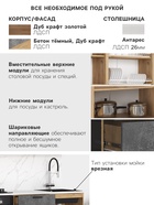 Кухонный гарнитур в потолок «Рио №2», 2400 мм, цвет дуб крафт/бетон тёмный/дуб крафт/антарес - Фото 3