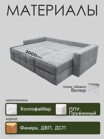 Диван «СИМПЛ КЛЕТКА», с подлокотниками с МДФ, с пружинным блоком, ткань вивальди 14, цвет светло - серый