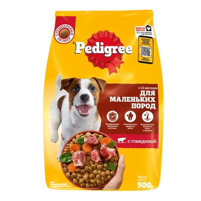 Сухой корм Pedigree для собак взрослых маленьких пород, говядина, 500 г