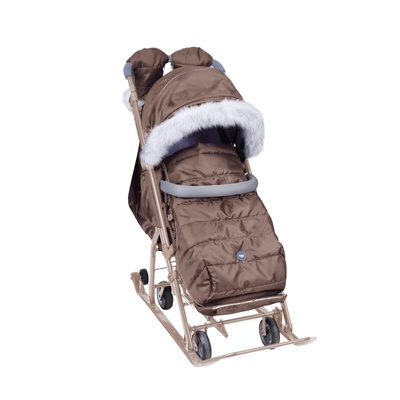 Санки - коляска Nika Kids «Ника Детям 7-5SK», чехол для ног, рукавички, сумка, бежевый