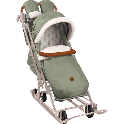 Санки - коляска Nika Kids «Ника Детям 7-8K», чехол для ног, рукавички, сумка, оливковый