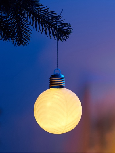 Елочный шар «Белый бархат» 8 см, 1 LED, от батареек LR44×3, свечение тёплое белое
