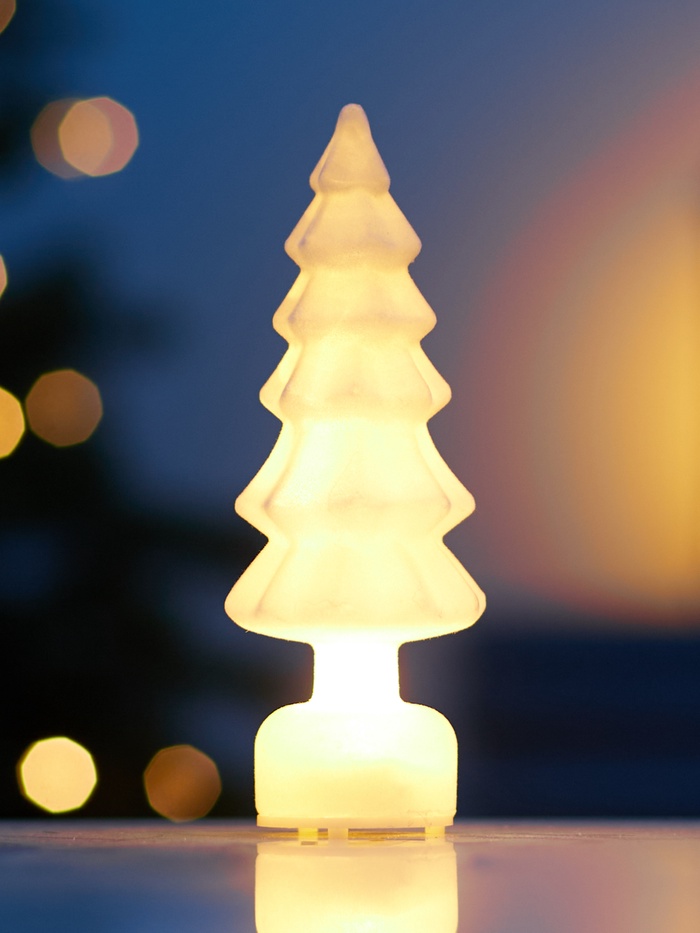 Светодиодная фигура «Ёлочка бархатная белая», 1 LED, 15×6 см, от батареек 3xAG13, свечение тёплое белое