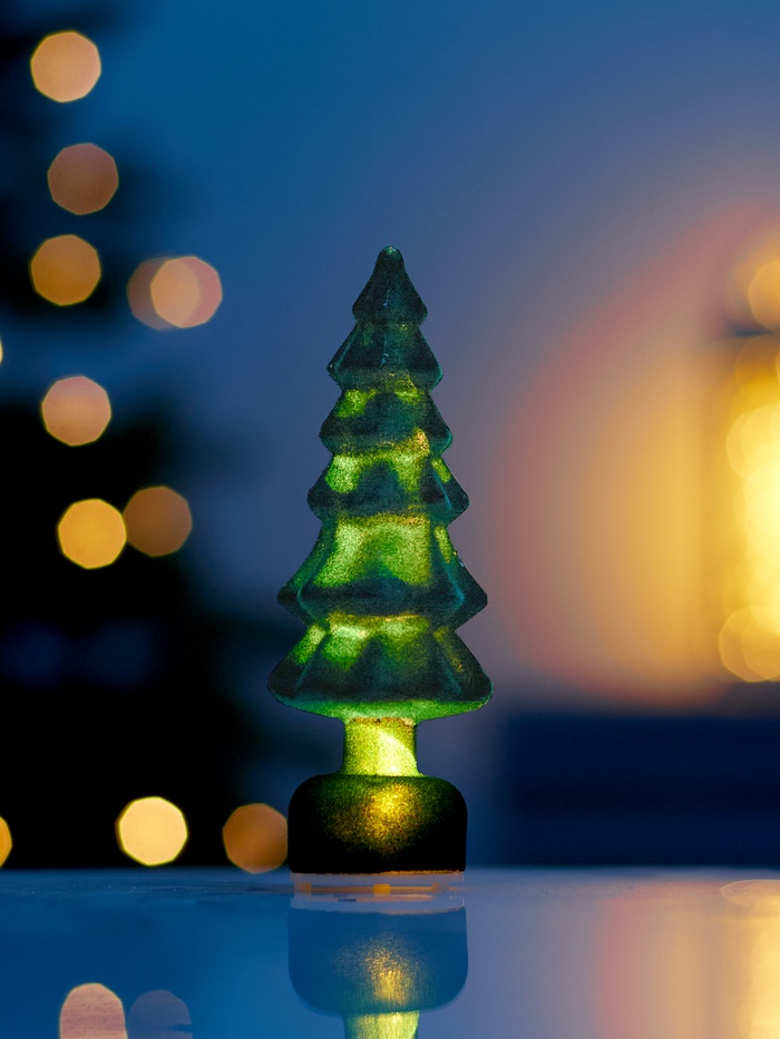 Светодиодная фигура «Ёлочка бархатная зеленая», 1 LED, 15×6 см, от батареек 3xAG13, свечение тёплое белое