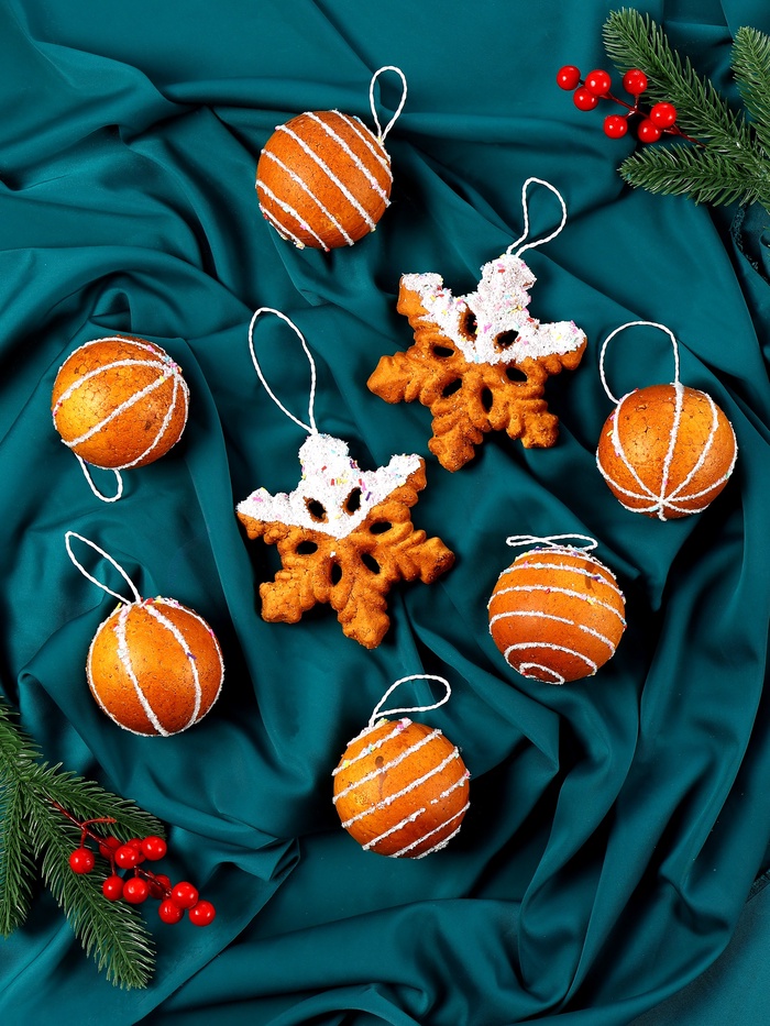 Ёлочные игрушки 8 шт. «Печенье» d=8 см и 11 см, коричневое - Фото 1