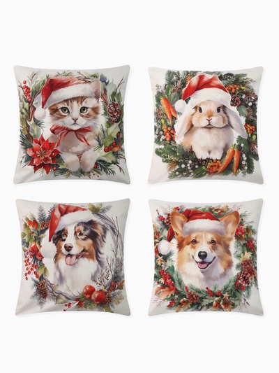 Набор декоративных новогодних наволочек «Этель. New Year's friends» 40×40 см, 4 шт., велюр