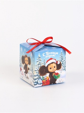Коробка новогодняя складная «Зимние забавы»,Чебурашка, 12 х 12 х 12 см