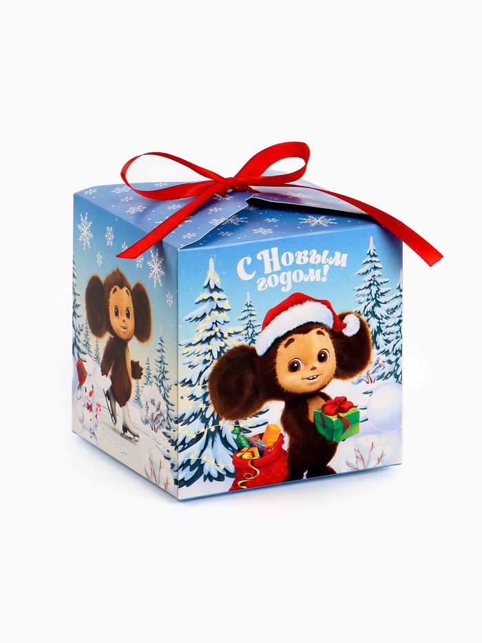 Коробка новогодняя складная «Зимние забавы»,Чебурашка, 12 х 12 х 12 см - Фото 1