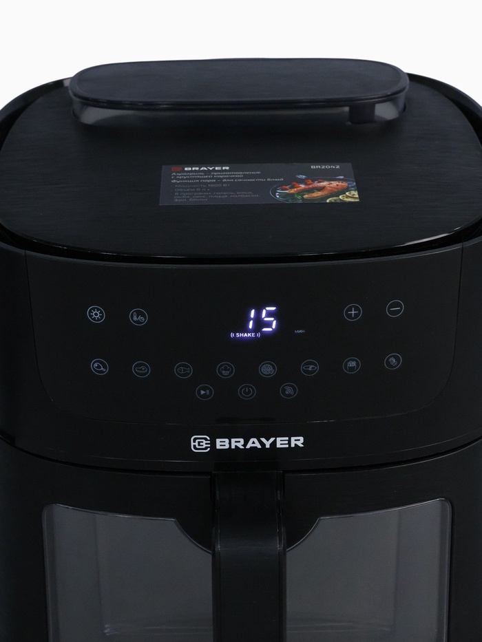 Аэрогриль BRAYER 2042BR, 8 литров, 1800 Вт, 8 программ, 80-200°С, LCD-дисплей, чёрный - фото 51799217