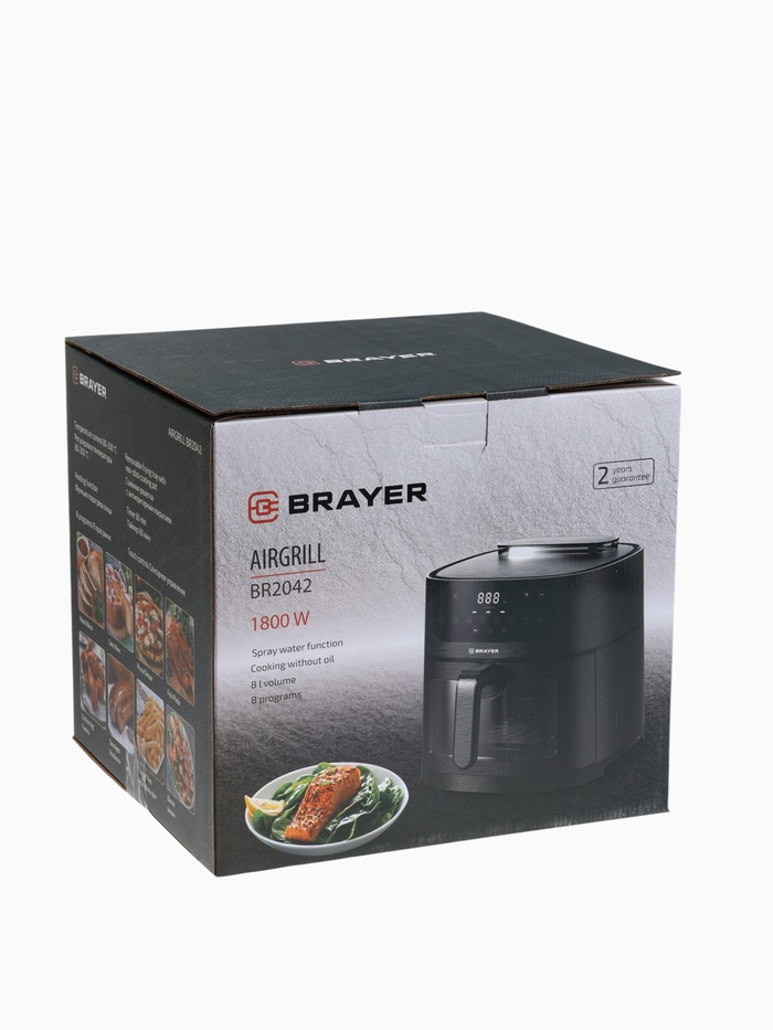 Аэрогриль BRAYER 2042BR, 8 литров, 1800 Вт, 8 программ, 80-200°С, LCD-дисплей, чёрный - фото 51799228