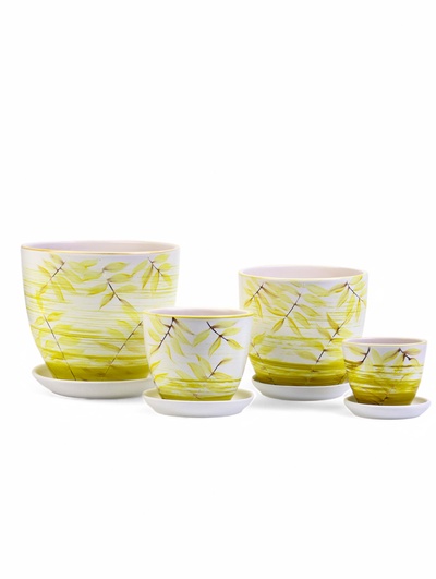 Горшок для цветов «Тропики», керамика, с поддоном, набор 4 шт.: 400 мл, 1 л, 2.5 л, 5 л