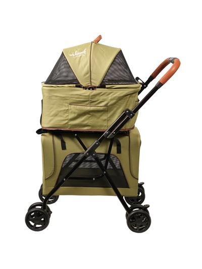 Коляска прогулочная Mr.Kranch для собак и кошек двойная (макс. нагрузка 10+10 кг), оливковая