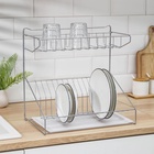 УЦЕНКА Посудосушитель настольный с поддоном, 38.5×38.5×24 см, цвет хром - Фото 1