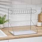 УЦЕНКА Посудосушитель настольный с поддоном, 38.5×38.5×24 см, цвет хром - Фото 2