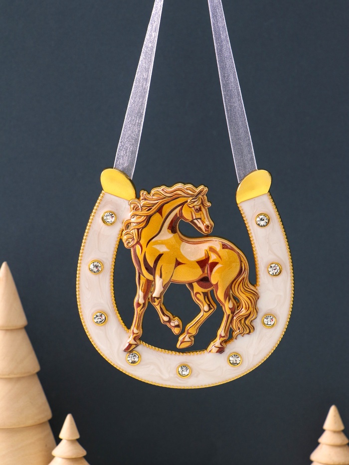 Подкова-оберег «Лошадь», панно на стену, 10.5×10.5×0.05 см, эмаль, стразы - Фото 1