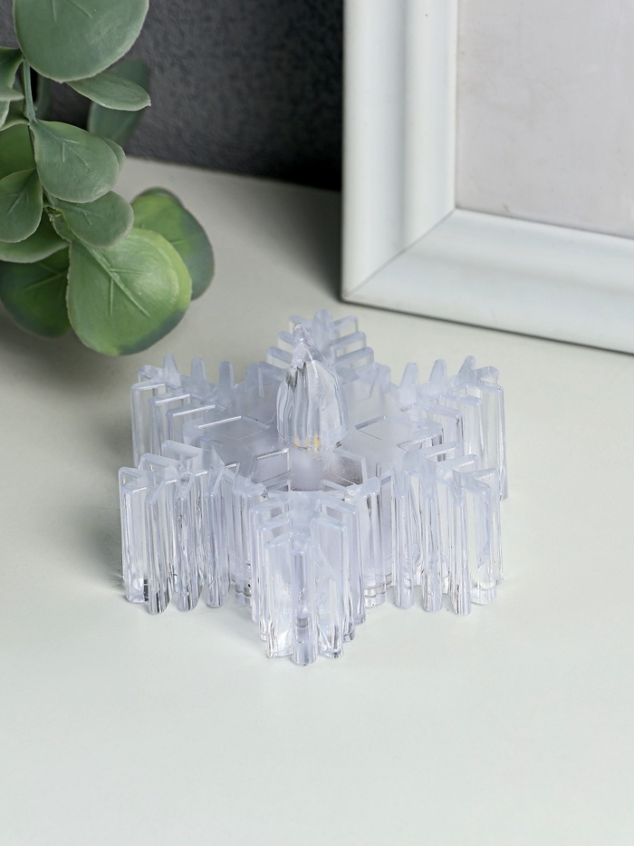 Светодиодная свеча LED RISALUX «Снежинка», ночник, 3×LR1130, прозрачный, 7×7×4.5 см - Фото 1