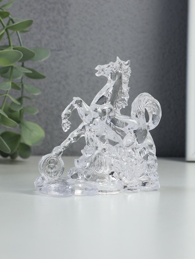 Фигурка светящаяся RISALUX «Конь на монетах», LED-ночник, RGB, 3×LR1130, прозрачный, 10×4.5×9.5 см