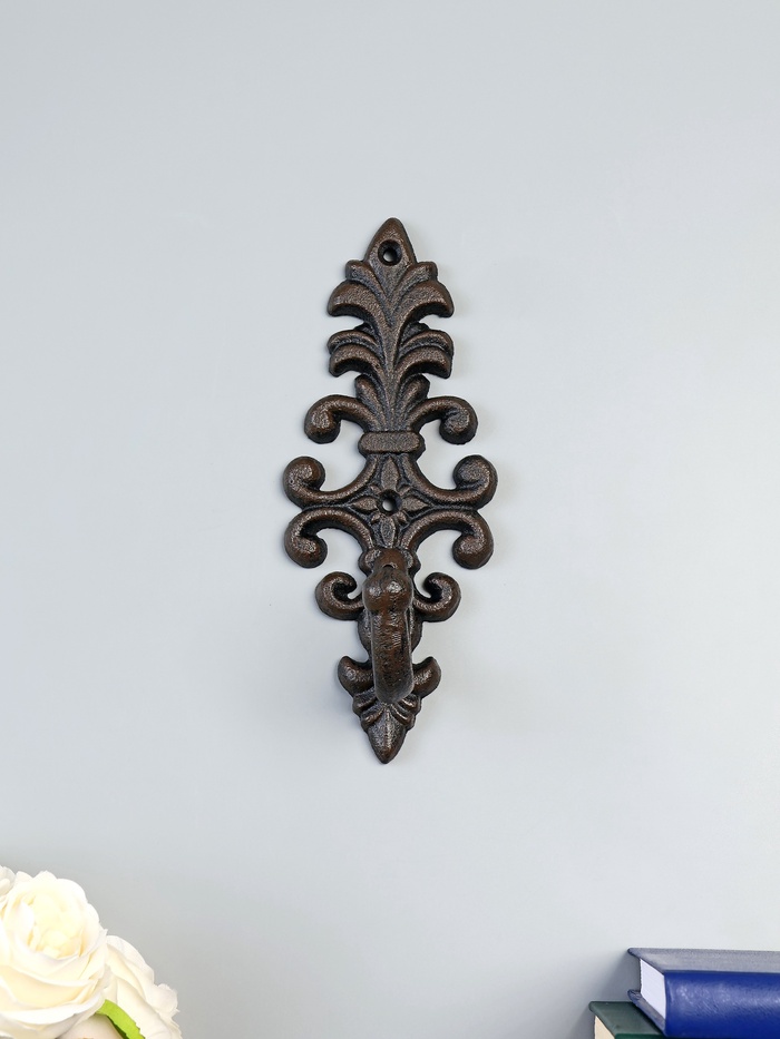 Настенный крючок декоративный «Цветочный вензель», ключница чугун, 8×7.5×21 см - Фото 1
