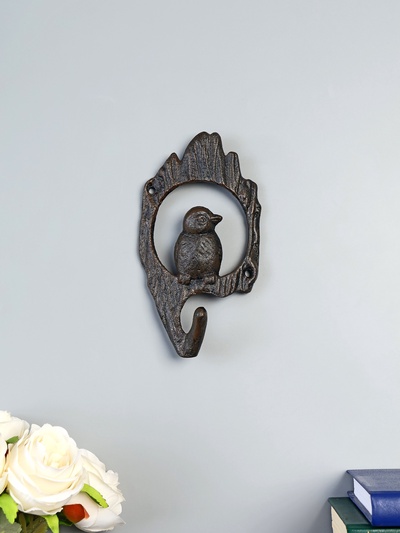 Настенный крючок декоративный «Птичка в дупле», ключница чугун, 8.5×3.5×16.5 см