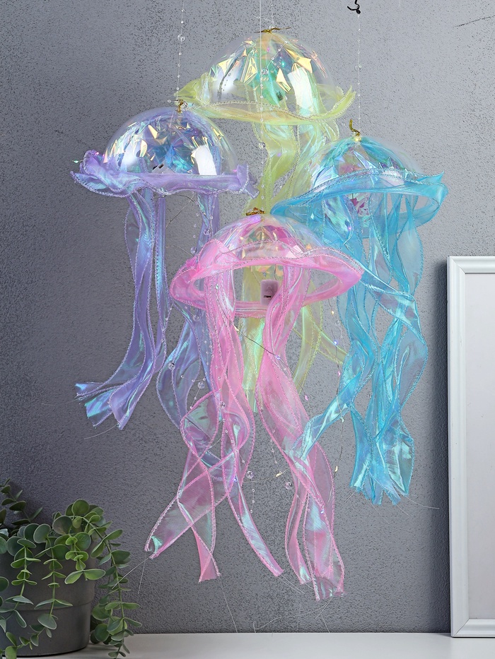 Набор фигурок светящихся «Медузы», 4 шт., подвесные, LED-ночник, RGB, 3хAG13, 20×20×50 см