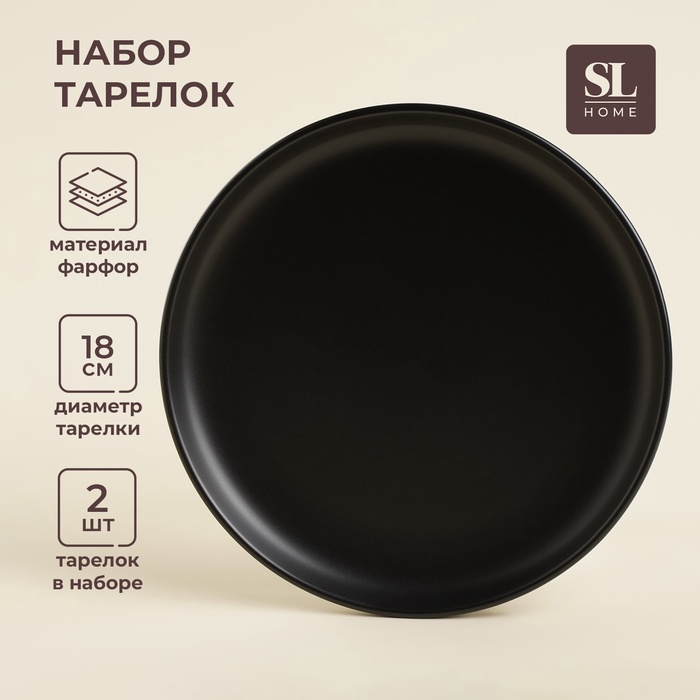 УЦЕНКА Набор тарелок круглых 2 шт. «Дарк», 18×18×2 см, чёрная - Фото 1