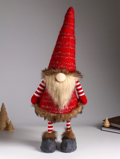 Интерьерная кукла текстильная «Гном в красных гетрах и кафтане», на пружине, 20×18×55 см