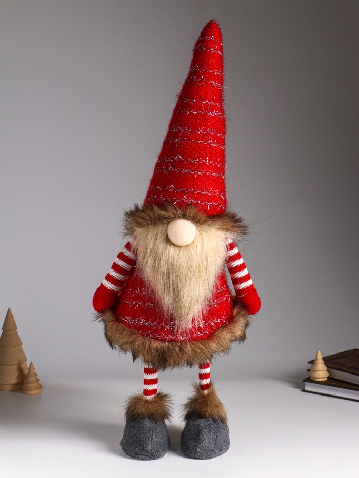 Интерьерная кукла текстильная «Гном в красных гетрах и кафтане», на пружине, 20×18×55 см - Фото 1