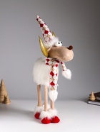 Интерьерная кукла текстильная «Лосик в белой шубе, колпаке и шарфе с узорами», 22×12×48 см - Фото 4